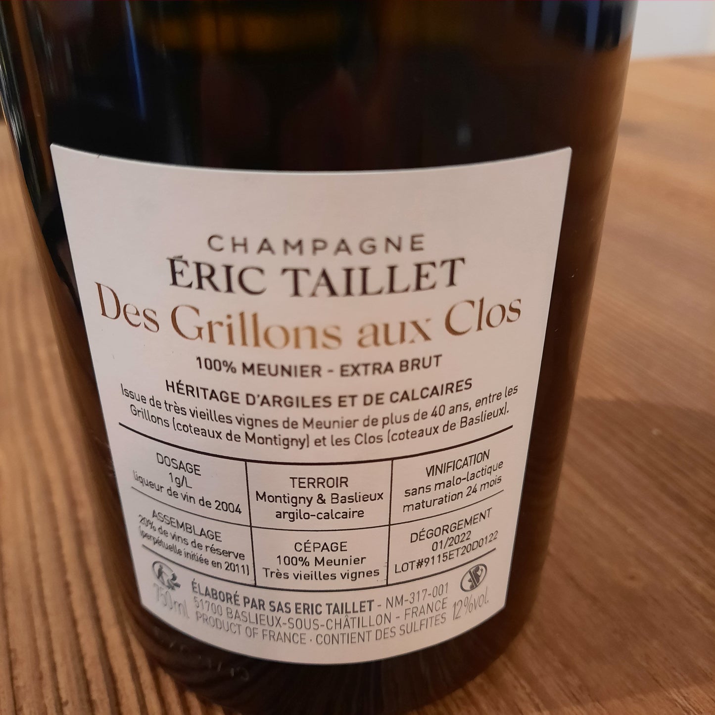 Eric Taillet Des Grillons Aux Clos 100% Meunier Extra Brut